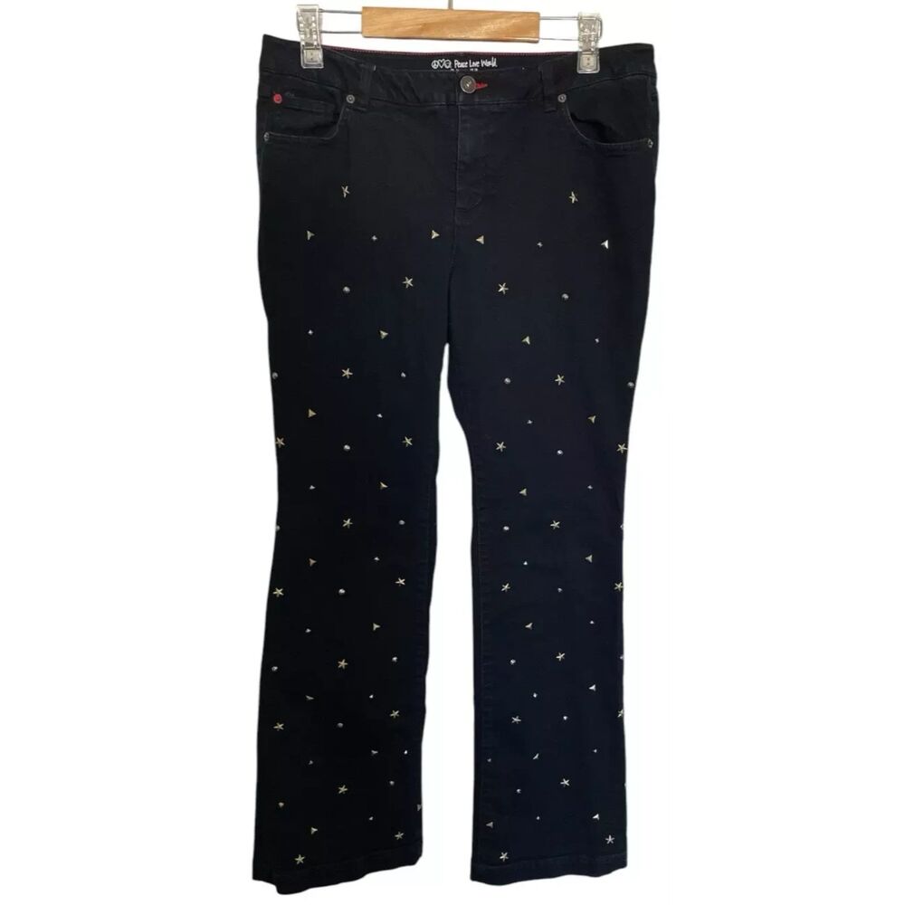 Peace Love World Women's Size 14 (34/30.5) Jeans Wide Leg, Star Studs, Navy Blue